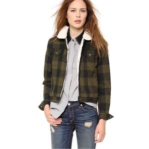 rag & bone Olive Plaid Jean Jacket with Sherpa Collar and lining